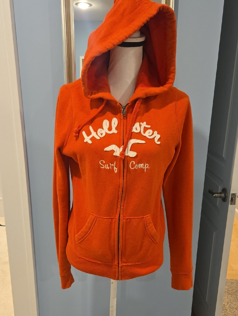 Hollister Bright Orange Hooded Zip Jacket with Logo Y2k Hoodie Large